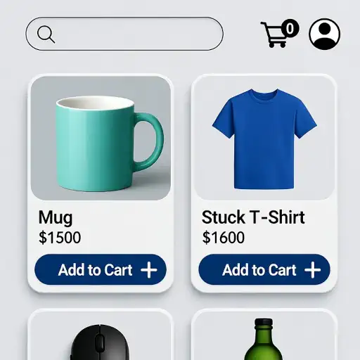 Mockup of a storefront with a shopping cart