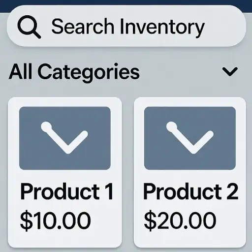Inventory dashboard with stock levels or barcode scanning